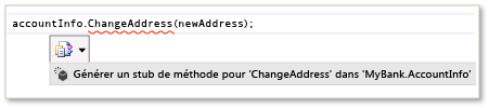 Menu Intellisense de génération de stub de méthode