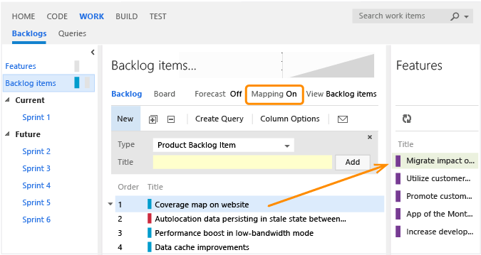 Map a PBI to a feature