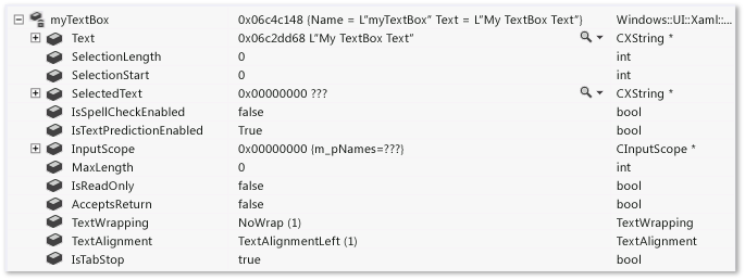 DBG_NATVIS_TextBox_Visualizer TextBox data using visualizer