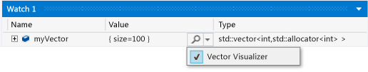 DBG_NATVIS_VectorVisualizer UIVisualizer menu shortcut menu