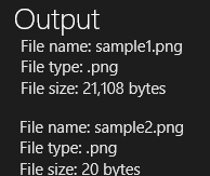 Capture d’écran de l’exemple de gestion de fichiers récupérant les propriétés de fichiers.
