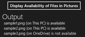 Capture d’écran de l’exemple de gestion de fichiers illustrant l’utilisation de fichiers OneDrive.