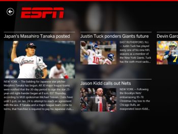 Page principale de l’application ESPN