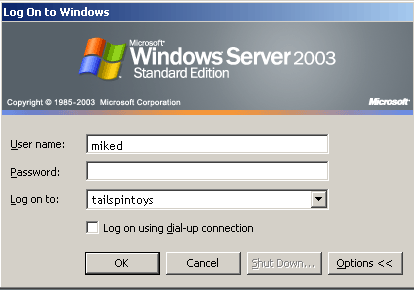 Windows Server 2003 Logon Dialog Box