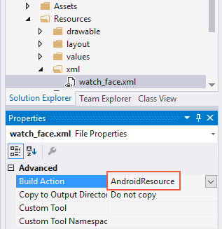 Définir l’action de génération sur AndroidResource Action de génération