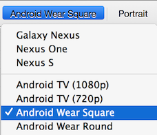 Sélection de l’écran Android Wear Square dans le Concepteur Android Xamarin