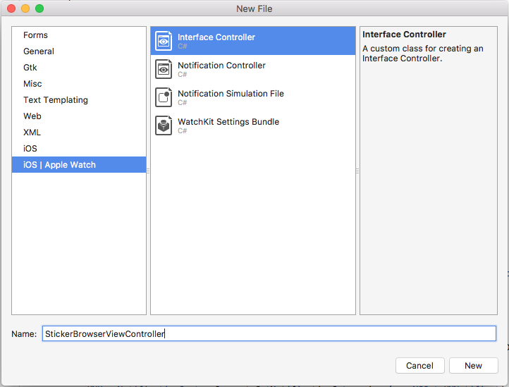 Entrez StickerBrowserViewController pour le nom