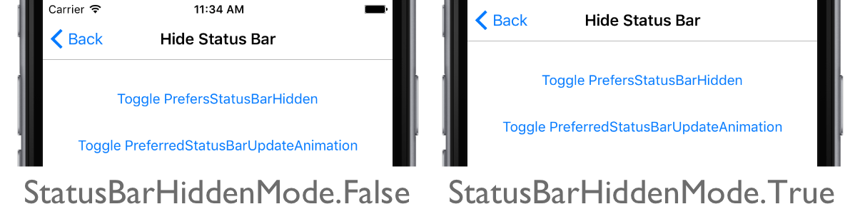 Visibilité de la barre d’état spécifique à la plateforme