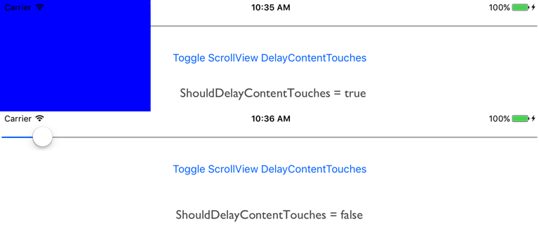 ScrollView Delay Content Touches spécifique à la plateforme