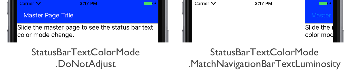 Mode de couleur de texte de la barre d’état spécifique à la plateforme