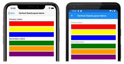 Capture d’écran d’un StackLayout orienté verticalement