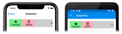 Capture d’écran des éléments de balayage SwipeView, sur iOS et Android
