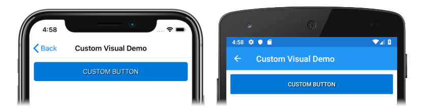 Bouton avec texte instantané Capture d’écran du bouton personnalisé avec du texte instantané, sur iOS et Android
