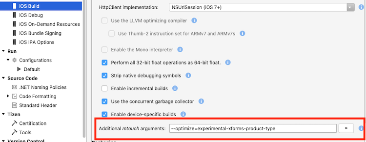 Définition de l’indicateur dans la section Build iOS