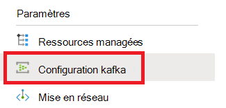 Capture d’écran montrant l’option de configuration Kafka sur la page du compte Microsoft Purview dans le portail Azure.