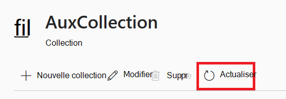 Screenshot of the collection details page with the refresh button highlighted.