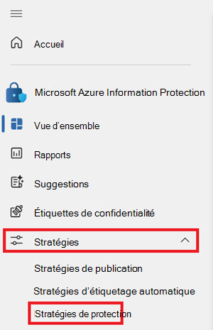 Screenshot of the Information Protection menu, with the Policies dropdown open and Protection policies highlighted.