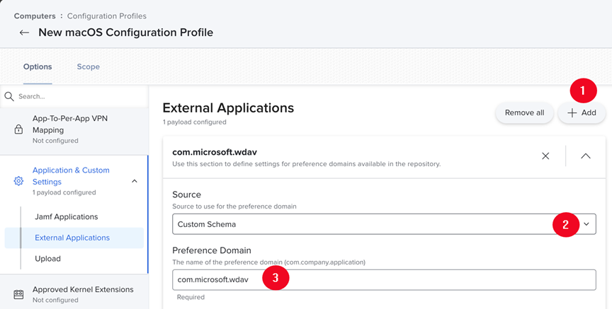 Capture d’écran de la page Applications externes.