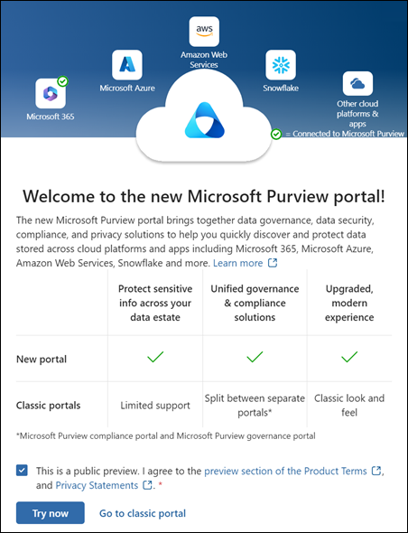 Bienvenue dans le portail Microsoft Purview.