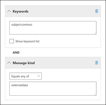 Utilisez la condition type de message pour limiter les recherches aux données tierces.