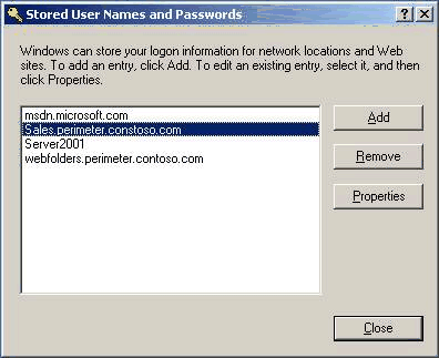 Figure&nbsp;6.2. La fonction Noms et mots de passe utilisateur enregistrés permet de procéder à une authentification unique sur plusieurs informations d'identification