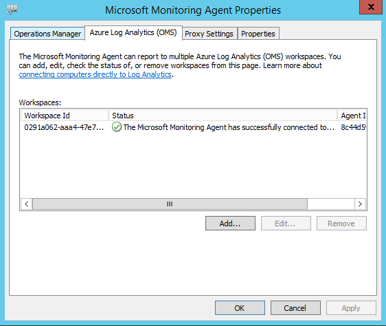 État : l’agent Microsoft Monitoring s’est connecté avec succès.