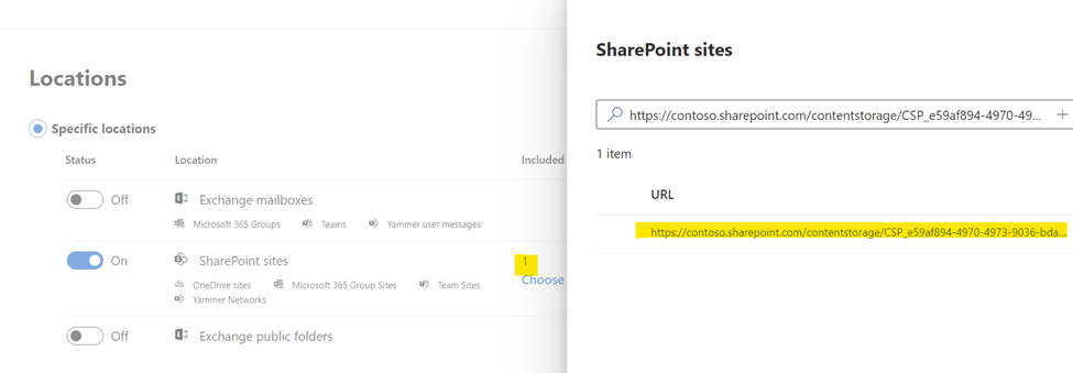 choisir des sites dans la recherche eDiscovery