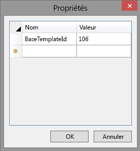 Boîte de dialogue Propriétés pour les autorisations de liste dans Visual Studio avec le nom de la propriété défini sur « ID de liste de base » et la valeur sur « 106 »