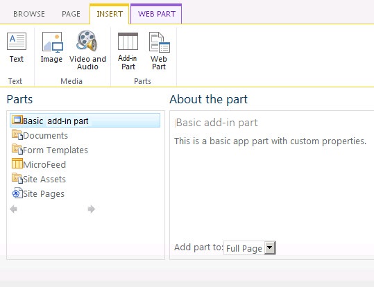 Composant d’application de base dans la galerie de composants WebPart