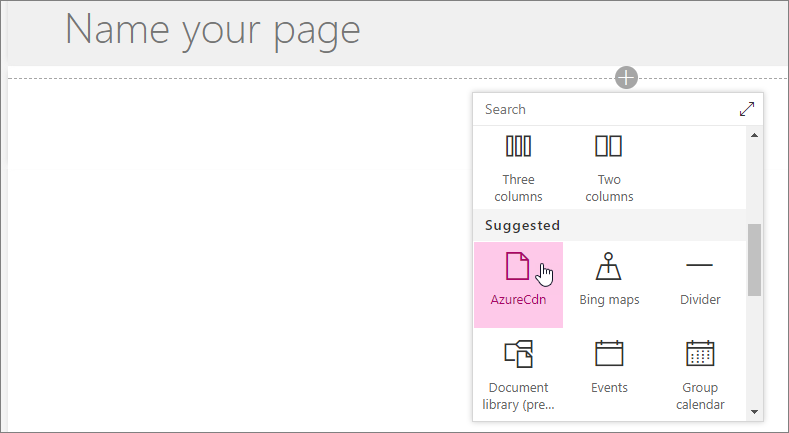 Capture d’écran de la sélection du composant WebPart dans le sélecteur