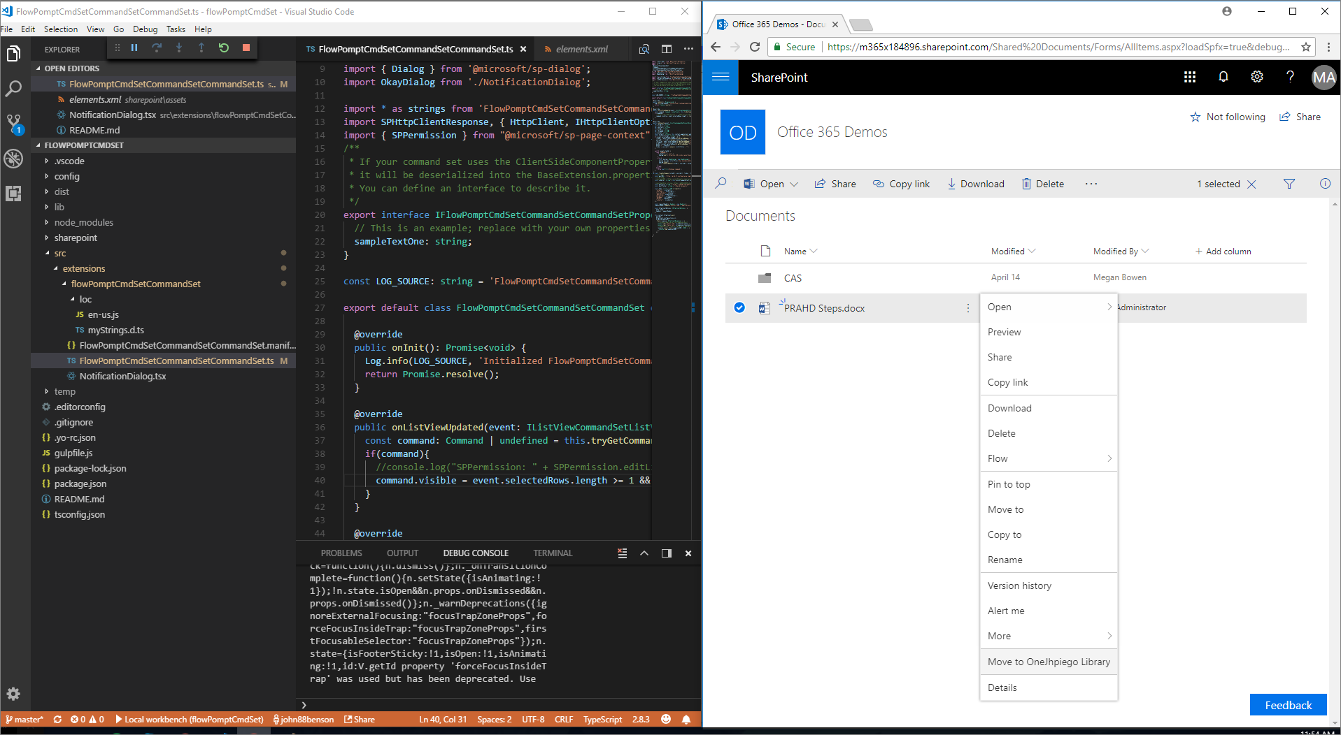 Extension SPFx chargée dans la page