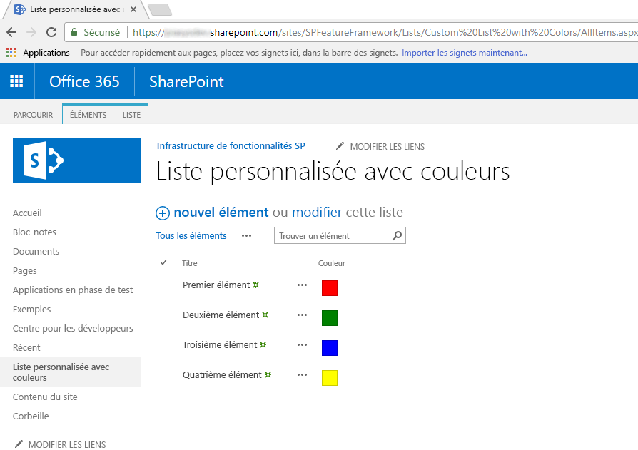 Rendu personnalisé pour le champ « Couleur » de la liste personnalisée