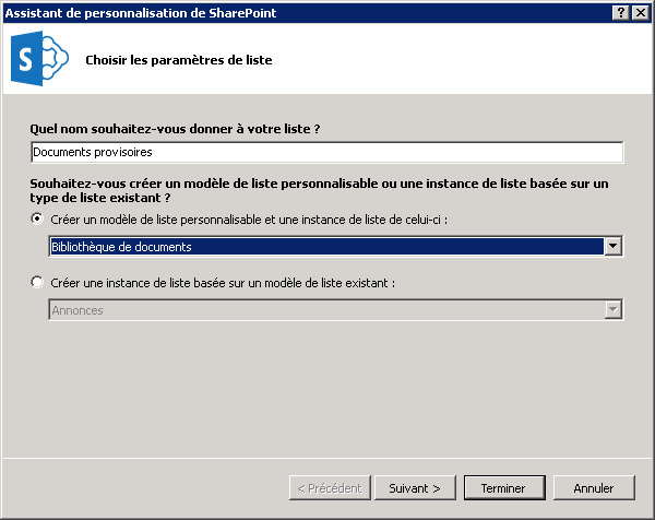 Assistant de création d’une bibliothèque de documents