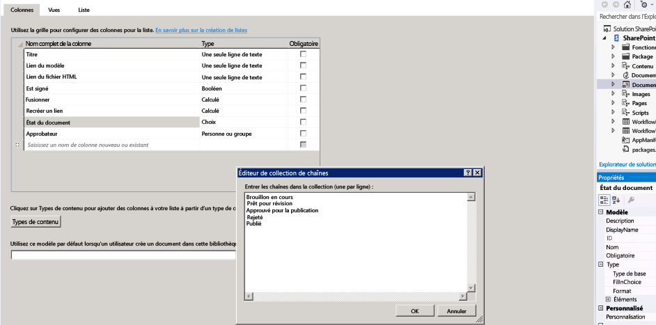 Définition de propriétés de colonne personnalisées