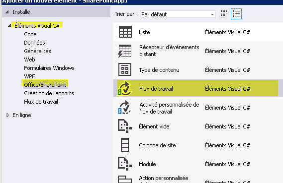 Ajouter un nouvel élément de flux de travail