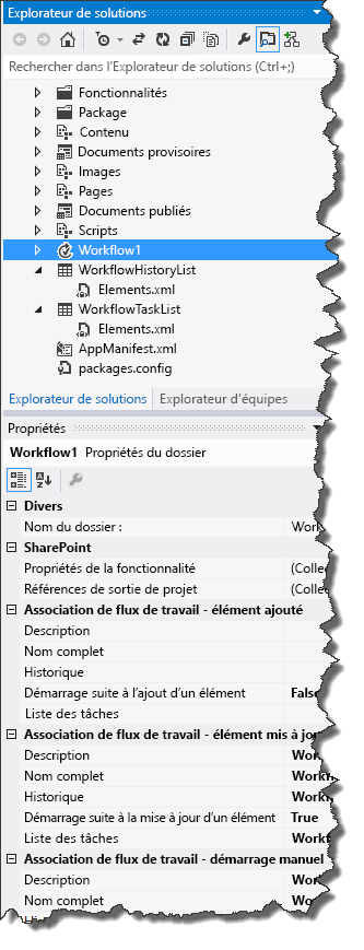 Grille des propriétés du flux de travail
