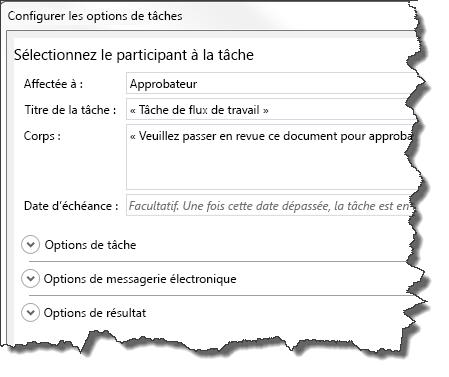 Boîte de dialogue de configuration de tâche