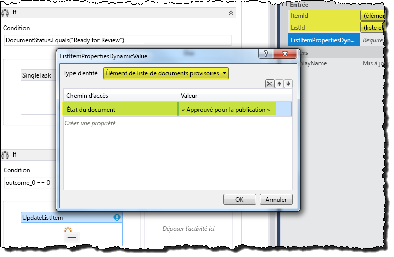Spécification des propriétés d’élément de liste pour la mise à jour