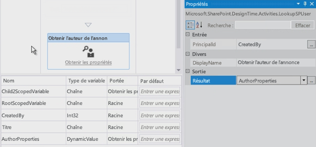 Figure&nbsp;9.&nbsp;Mise à jour de la sortie LookupSPUser