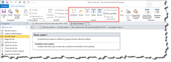 Éléments de flux de travail sur le ruban