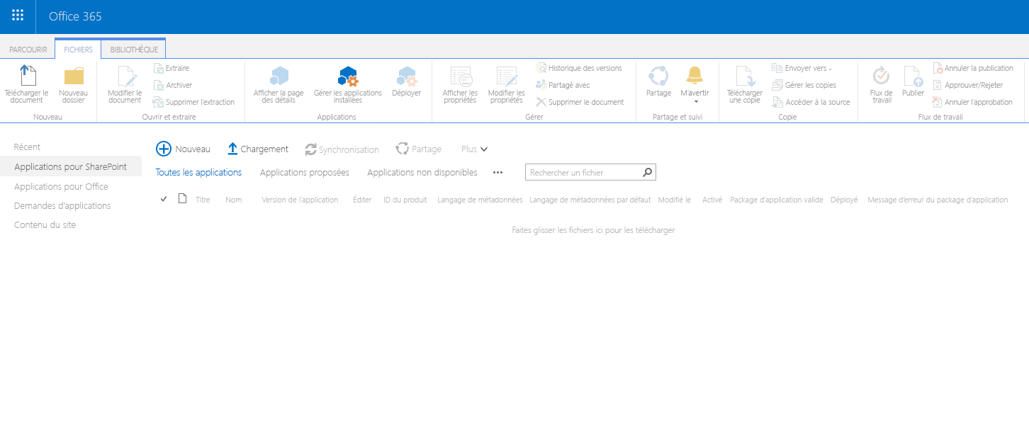 Catalogue d’applications client affiché dans un navigateur web