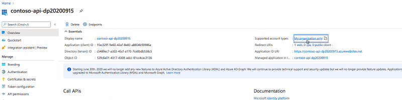 Bouton « Types de comptes pris en charge » mis en évidence dans le Portail Azure