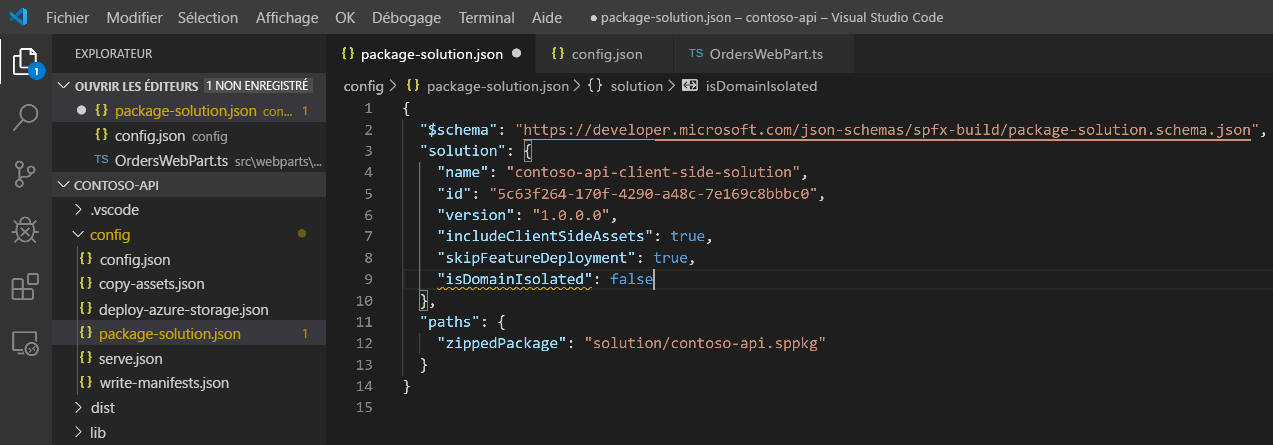 Fichier de solution de package ouvert dans Visual Studio Code