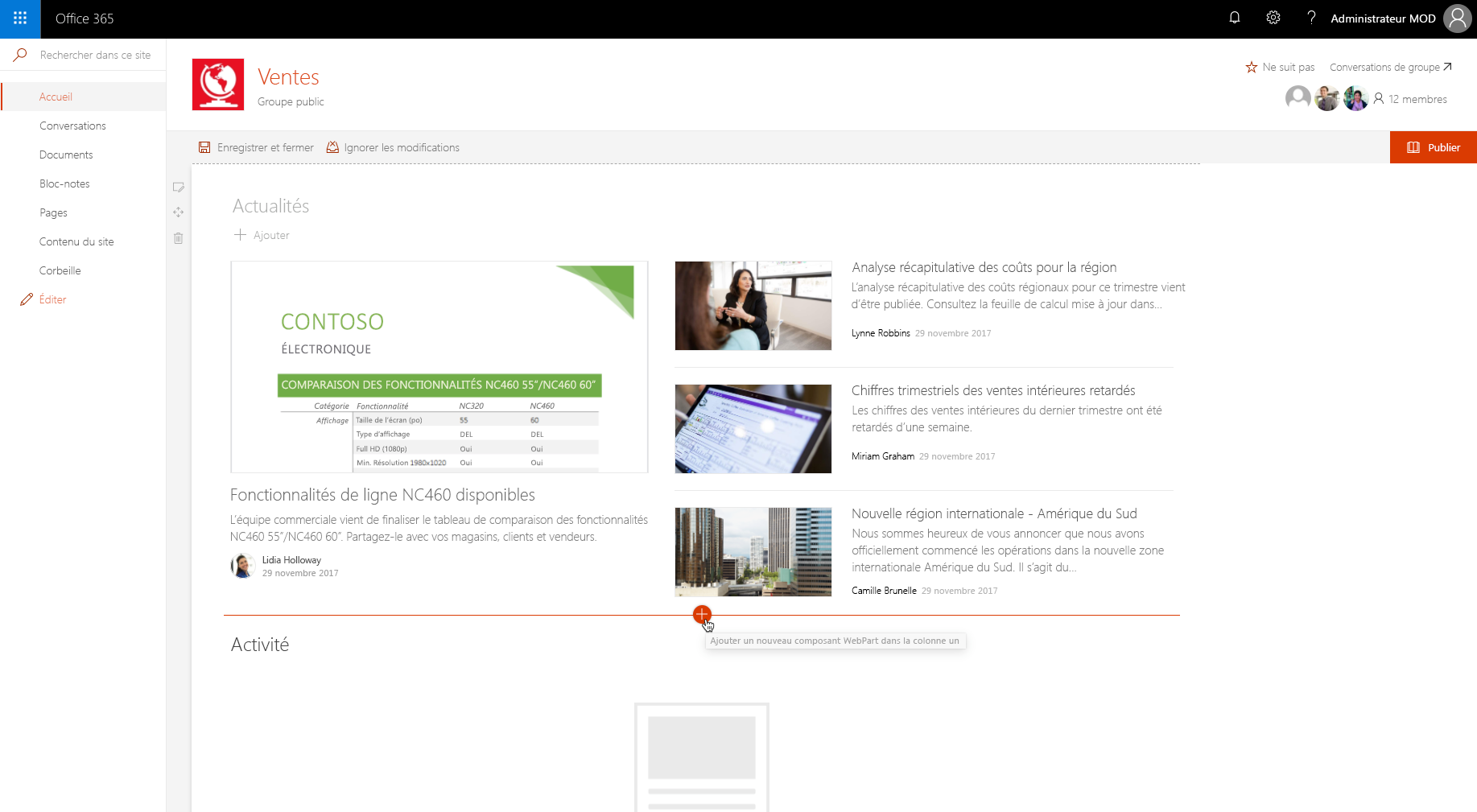 Section de page mise en évidence dans le navigateur web