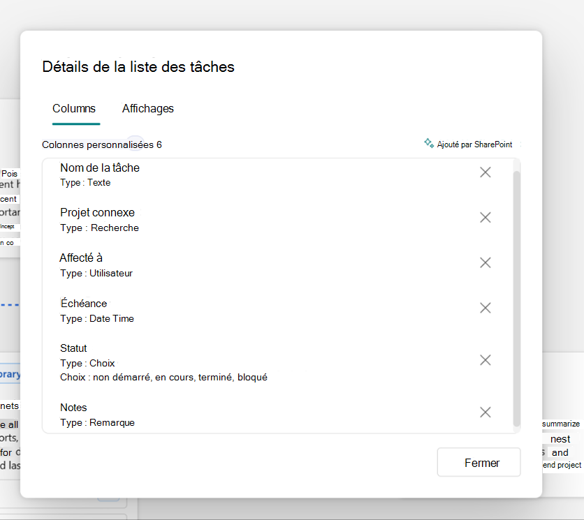 Capture d’écran montrant les détails d’un élément sélectionné dans le plan de plan de site.