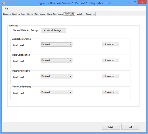 Chargez l’onglet Application web de l’outil de configuration.