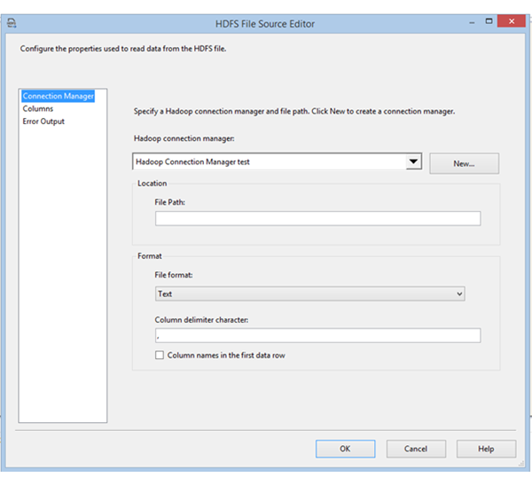 Éditeur de la source du fichier HDFS Éditeur de la source du fichier HDFS