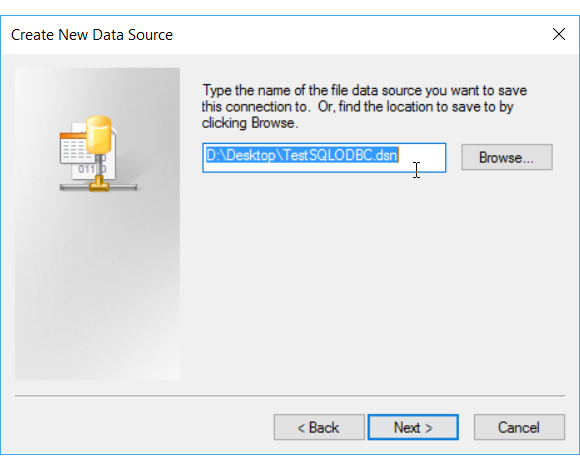 Enregistrer le nouveau nom de source de données fichier