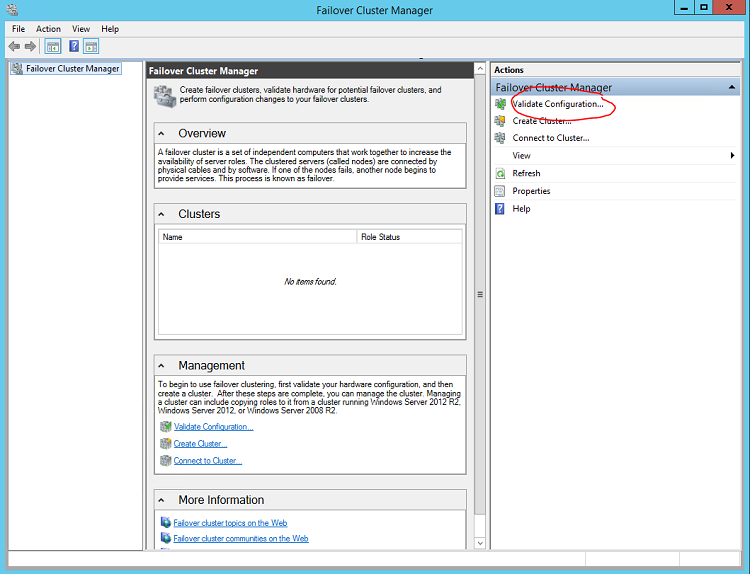 Gestionnaire du cluster de basculement, valider la configuration