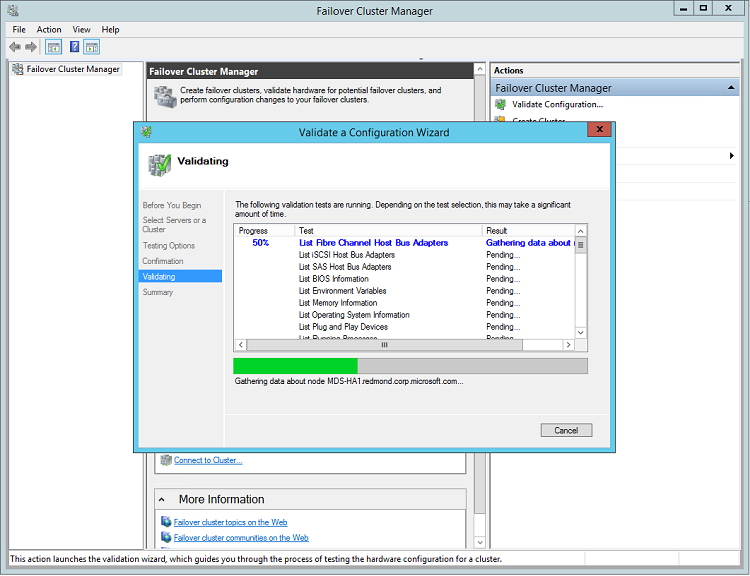 Assistant Validation d’une configuration, page Validation